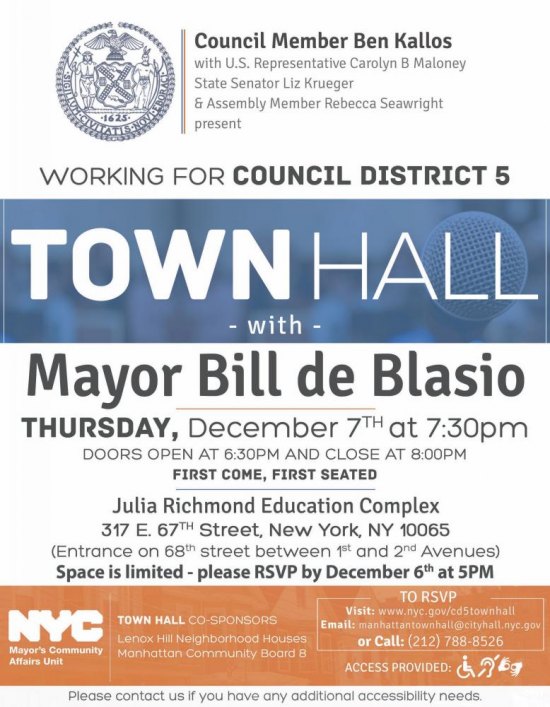 Thursday, December 7th, Ben Kallos Town Hall with Mayor Bill de Blasio Thursday, December 7th, Ben Kallos Town Hall with Mayor Bill de Blasio